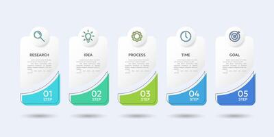 5 Step Timeline Infographic Template. Simple infographic with five options icons. vector