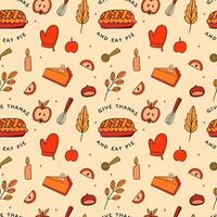 A colorful and festive Thanksgiving Pie Pattern featuring delightful seasonal elements vector