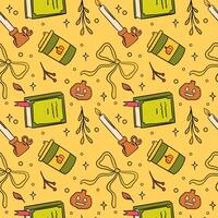 A Cozy Autumn Vibes Pattern Featuring Books, Candles, and Pumpkins for Your Enjoyment vector