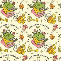 Cozy Book Lover's Seamless Pattern with Books, Tea, and Autumn Elements vector