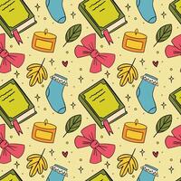 Cozy Autumn Essentials Pattern with Books and Candles vector