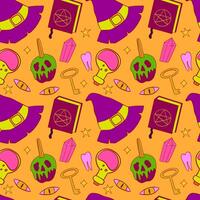 A Vibrant and Colorful Pattern Design Featuring Halloween Witches and Related Elements vector