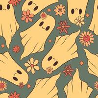 A charming and delightful pattern design featuring cute ghosts along with beautiful flowers vector