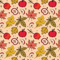 Cozy Autumn Seamless Pattern with Leaves, Apples, and Candy Apples vector