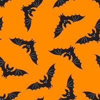 Seamless pattern with bats on an orange background. Halloween Pattern vector
