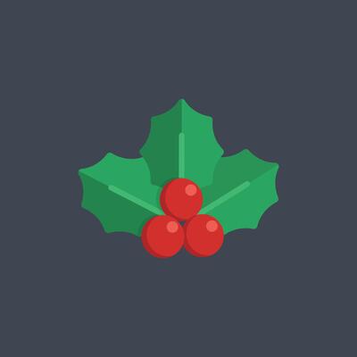 cherry fruit and holy leaf in flat design.