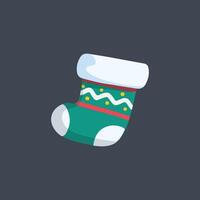 Green sock with motif in flat design. vector