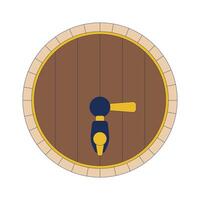 Old liquor barrel with tap 2D cartoon object. Wine container. Vintage wooden cask for expensive alcohol drinks storing isolated element flat clipart on white background. Spot illustration vector