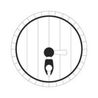 Old liquor barrel with tap black and white 2D line object. Wine container. Wooden cask for expensive alcohol drinks storing isolated clip art outline item. Monochromatic spot illustration vector