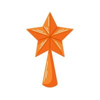 Star decoration for Christmas tree topper with a cone shaped base in cartoon style. The shiny festive star isolated on a white background. vector