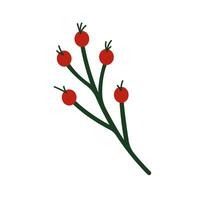 Simple green branch with red berries in flat style. A perfect element for Christmas, holiday decoration and festive design. vector