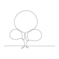 Simple line drawing of a tree with a large circular canopy and two smaller circular shapes at the base. continuous one line hand drawn style of nature and environment illustration vector