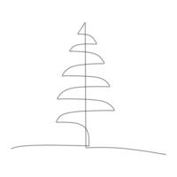 Simple line drawing of a tree with horizontal lines for branches and a single vertical line for the trunk, standing on a curved line suggesting the ground, depicted in black on a white background. vector