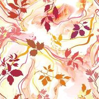 Autumn leaves and wavy lines seamless seasonal pattern. Beautiful abstract organic texture with flowing wavy shapes and leaves. Autumnal background vector