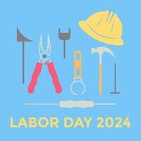 Labor Day 2024 Tools Illustration. A digital illustration of various tools for a construction worker. The tools are in a simple, flat design style. vector