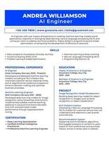 Minimalist Resume AI Engineer ATS Friendly template