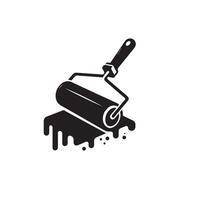 A roller with paint on it is shown in black and white vector