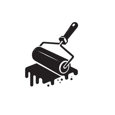 A roller with paint on it is shown in black and white