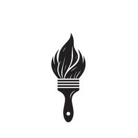 A black and white logo of a paintbrush with a flame vector