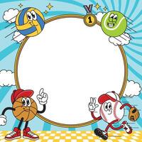 Retro Frame Background with Happy Ball Mascot vector