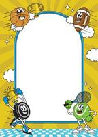 Retro Frame Background with Happy Ball Character vector