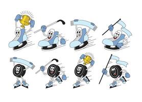 Happy Ice Hockey Shoe and Puck Cartoon Character Set Collection vector