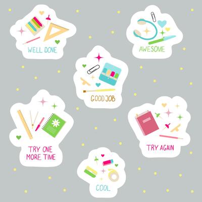 Stationary, art, science or back to school motivation sticker pack for day planner and study routine.