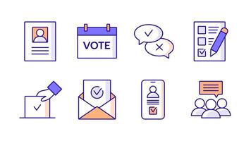 Set of outline colorful government election icons. Simple voting elements with editable strokes. illustration vector