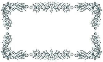 Christmas Holly Frame with Leaves and Berries, Hand Drawn Background Isolated Line for Greeting Cards and Invitations vector