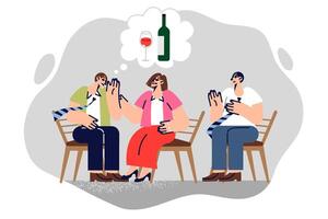 Members alcoholics anonymous club support new member of community, embarrassed by presence addiction vector