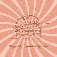 Continuous line of hamburger. Fast food.National Cheeseburger Day event banner. design template. vector