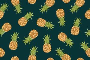 Pineapple seamless pattern. Colored illustrations on a green background vector