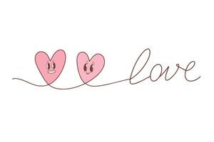 Continuous drawing of two hearts in kawaii style. A pair of hearts. Fashionable minimalist illustration. Single line abstract drawing vector