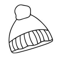 Winter hat icon. outline. Knit wool beanie with pompom isolated on white background. Illustration for graphic, web, logo, app, UI. Outerwear symbol. vector