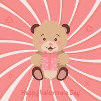 A cute teddy bear holds a gift in its paws. Drawing for Valentine's Day, Teddy Bear Day. illustration. . illustration vector