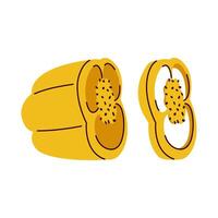 Yellow bell pepper half with visible seeds in a simple flat style vector