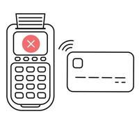 POS terminal payment. Rejected payment with credit or debit card. Printed receipt of unsuccessful transaction or operation vector