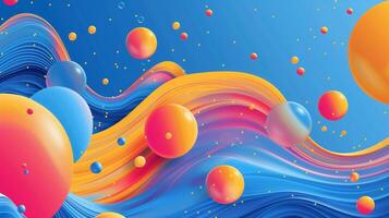 Floating bubbles and gradient waves background image. Abstract scene with geometric shapes 2d illustration wallpaper picture backdrop. Fantasy concept for business presentation corporate photo