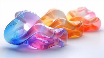 Curved gradient transparent artwork of glass 3d rendering image. Creative ornamental detail of translucent plastic background wallpaper colorful realistic. Abstract concept idea photo