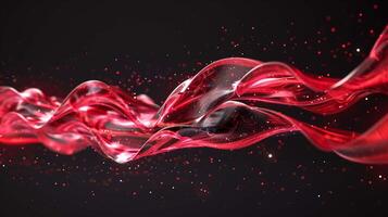 Clear red liquid with drops on black background image. Color stream waves 3d illustration wallpaper picture backdrop. Abstract decor pattern concept for business presentation corporate photo