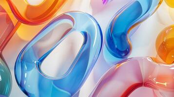 Blue glass letter o with decorative elements 3d rendering image. Craft items of transparent material background wallpaper colorful realistic. Abstract composition details concept idea photo