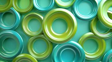 Circles of various green shades pattern 3d rendering image. Vibrant geometrical shapes arrangement background wallpaper colorful realistic. Creative composition concept idea photo