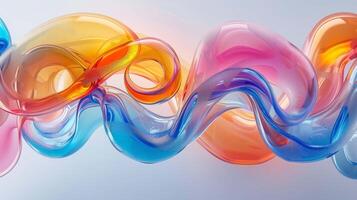 Curved flow of multicolor glass 3d rendering image. Captured motion in curved plastic material background wallpaper colorful realistic. Abstract artwork presenting concept idea photo