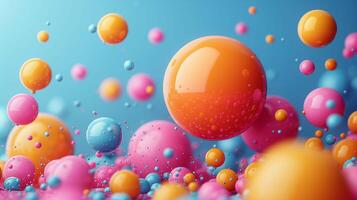 Glossy vibrant air bubbles floating 3d rendering image. Bright paint spheres creating holiday mood background wallpaper colorful realistic. Creative composition concept idea photo