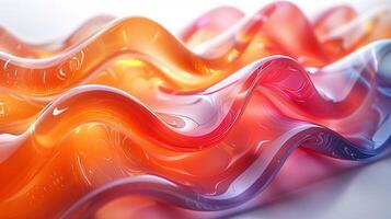 Gradient wavy glass items 3d rendering image. Abstract ornamental artwork of translucent material background wallpaper colorful realistic. Creative decor elements concept idea photo