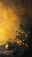 Christmas tree branch with golden lights creating festive atmosphere photo