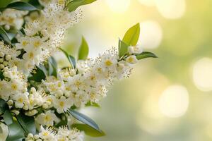 White flowers blooming on a bush in springtime mirtle photo