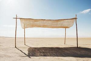 Simple shade structure providing relief from sun in desert sukkah photo