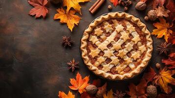 Autumn Pie with Star Shaped Crust and Fall Leaves photo