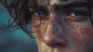 A close up of a man with freckles on his face photo